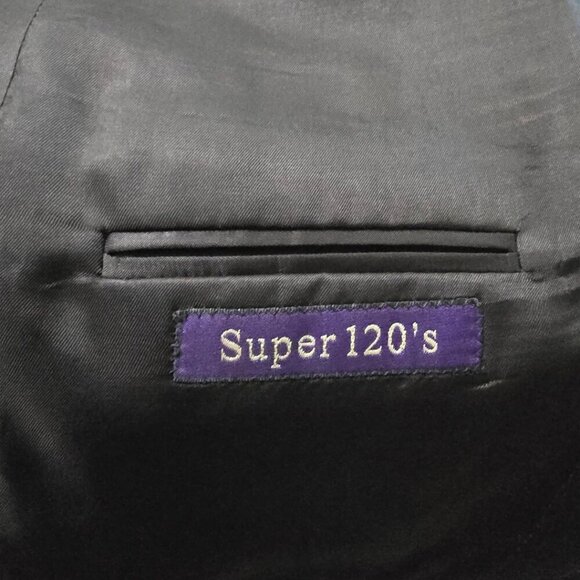 Adolfo Black Pinstripe Italian Super 120s Wool Single Breasted Blazer Sz 46R - Picture 8 of 12